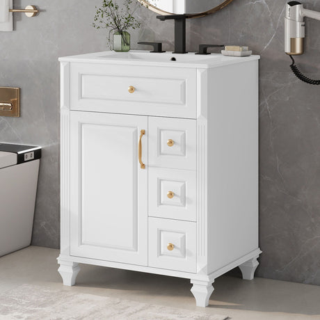 Freestanding Bathroom Vanity With Sink, 3 Drawers & Flip-Out Drawer