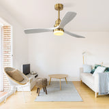 52" Reversible DC Motor Ceiling Fan With Dimmable LED Light, 3 Blades For Living Room,Patio - Gold