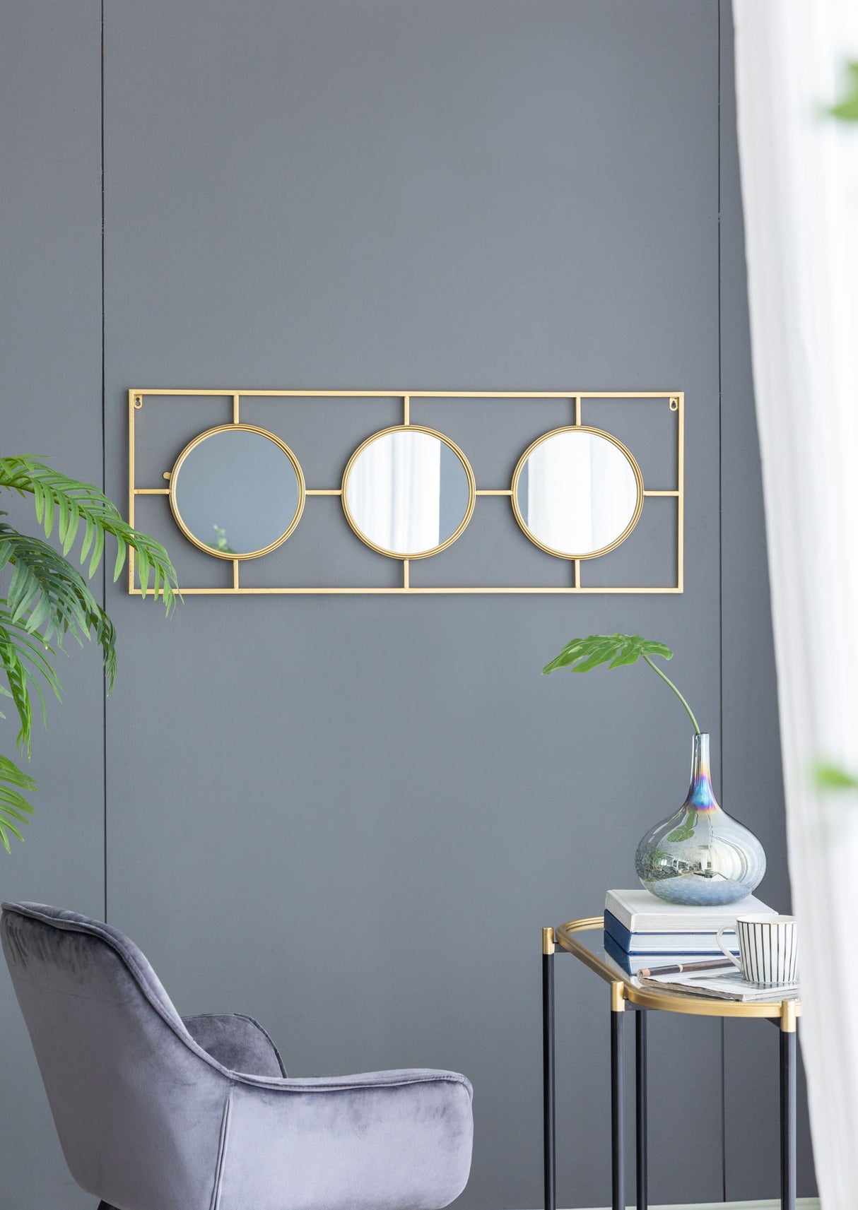 3 Mirror Piece Wall Mirror InRectangular Frame, Home Wall Decor For Bedroom Living Room