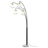 Marcos - Hanging Crystal Arc Tree Floor Lamp With Sculptural Frame - Black