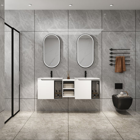 Wall Mounted Bathroom Vanity With Sink, Soft Close Doors, Cabinet & Half Door