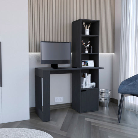 Writing Desk With Bookcase And Cabinet - Black