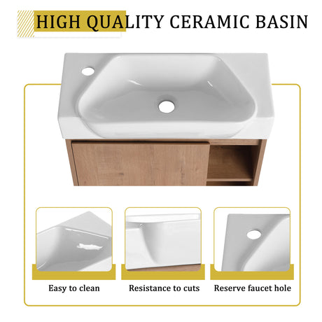 24" Wall Mounted Bathroom Vanity & Sink & Soft Close Door - Imitative Oak / White