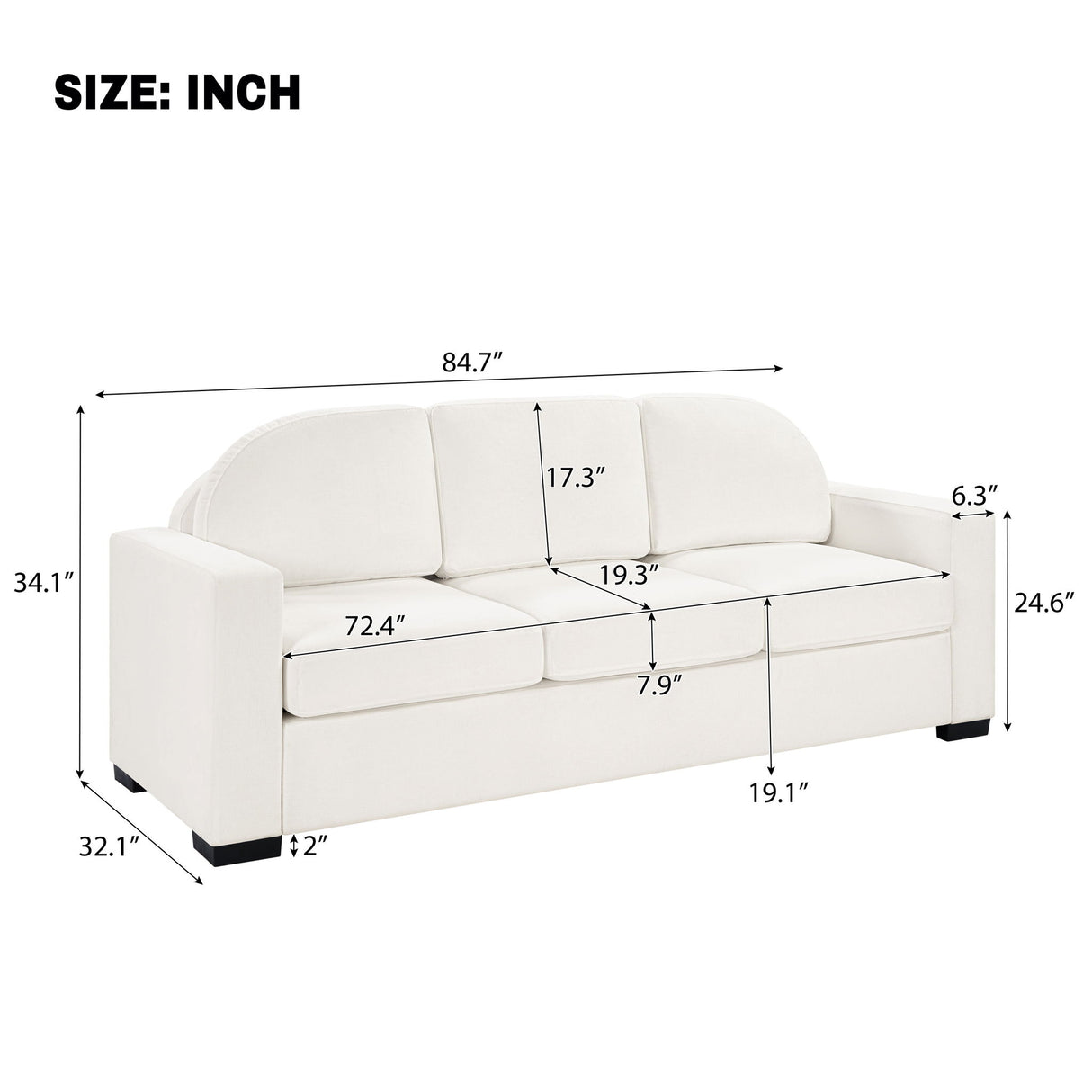 Modern 3 Seater Sofa With Curved Backrest