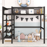 Loft Bed With 4 Tier Shelves And Storage