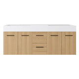 Floating Double Sink Bathroom Vanity With Drawers And Doors, Extra Large Storage, Integrated Sink, Soft Close Hardware - Glossy White / Light Oak