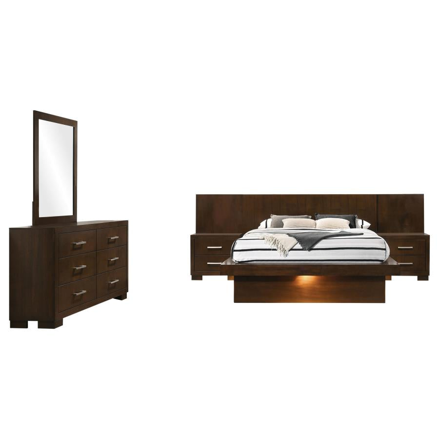Jessica 5-piece Eastern King LED Bedroom Set Cappuccino - 200711KE-S5P