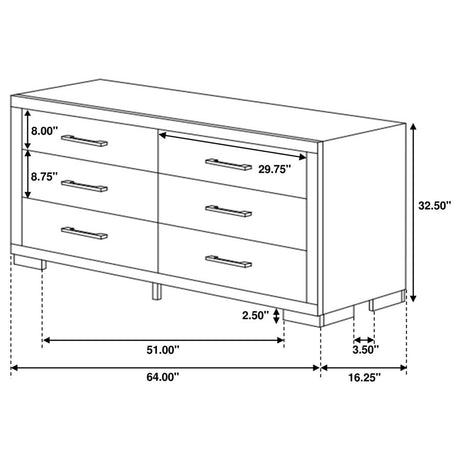 Jessica 6-drawer Dresser Cappuccino - 200713