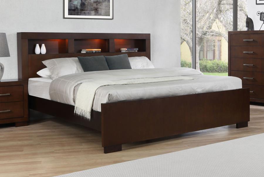 Jessica Wood Queen LED Storage Bookcase Bed Cappuccino - 200719Q