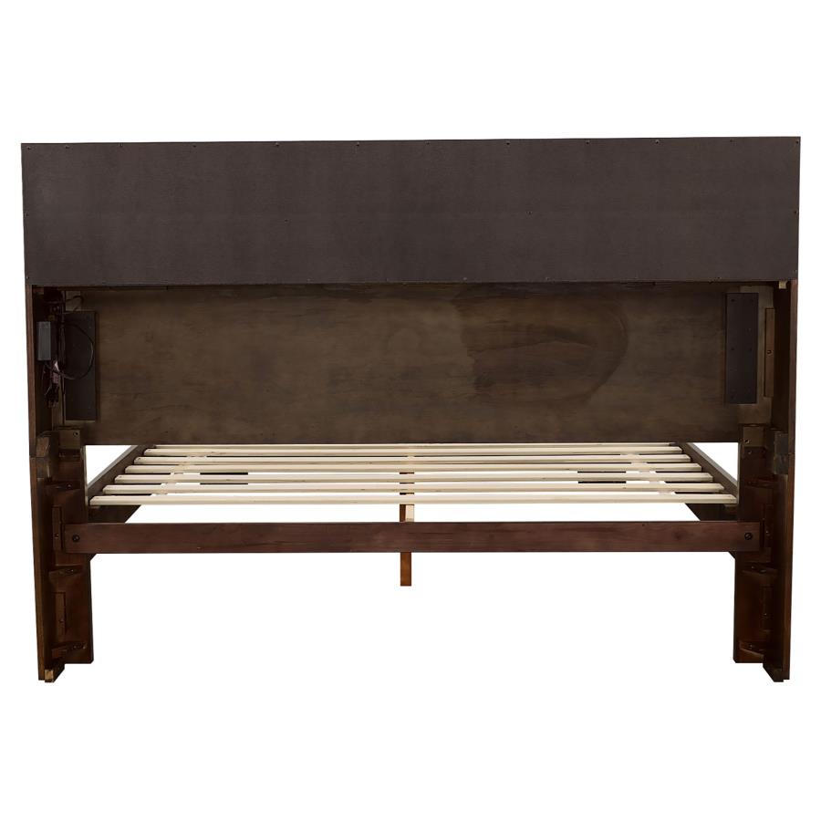 Jessica Wood Queen LED Storage Bookcase Bed Cappuccino - 200719Q