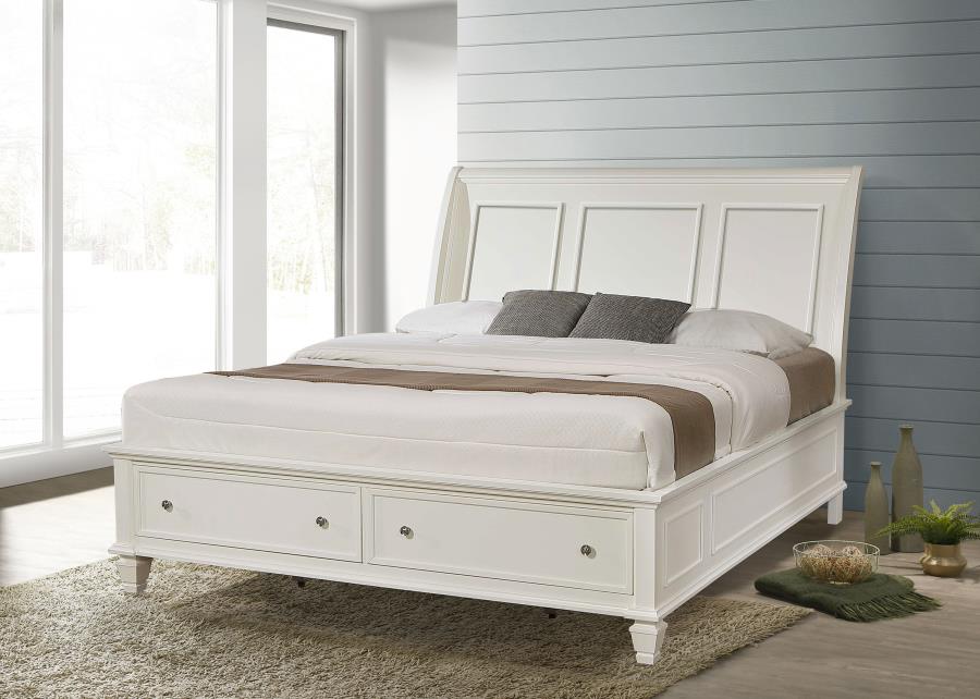 Sandy Beach Wood Eastern King Storage Panel Bed Cream White - 201309KE