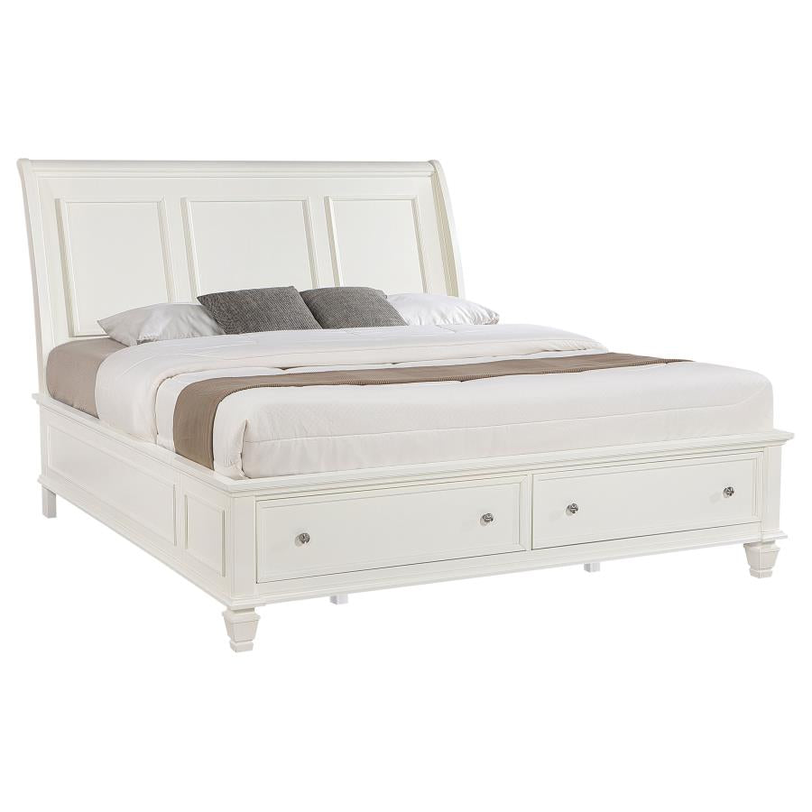 Sandy Beach Wood Eastern King Storage Panel Bed Cream White - 201309KE