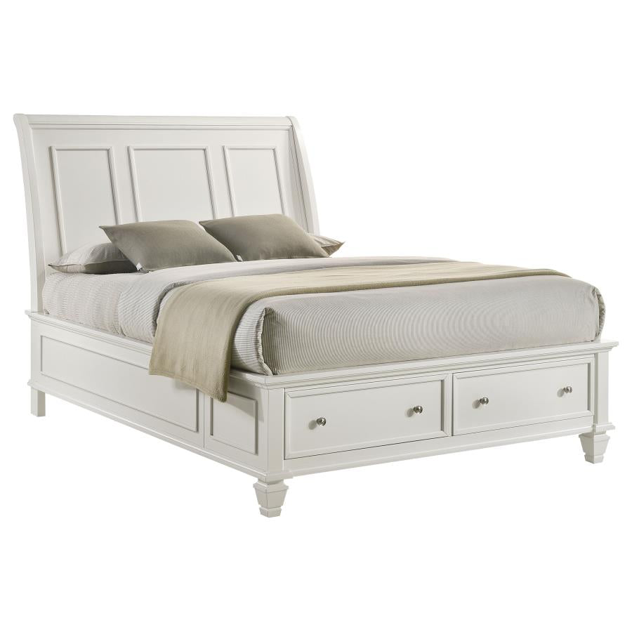 Sandy Beach Wood Queen Storage Panel Bed Cream White - 201309Q