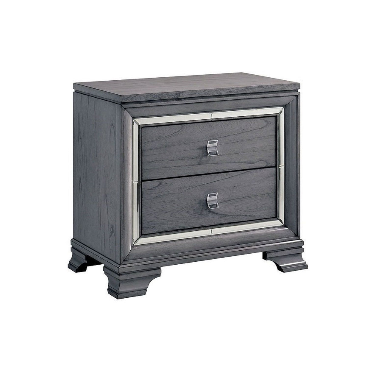 Nightstand With Mirror Trim - Light Gray