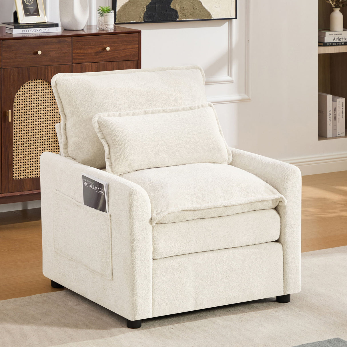 Modern Single Seat Accent Chair With Side Storage Pockets