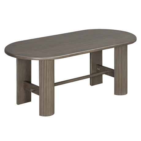Oval Dining Table Set For 6 With Fluted Pedestal Base, 7 Piece Set Including 6 Upholstered Chairs