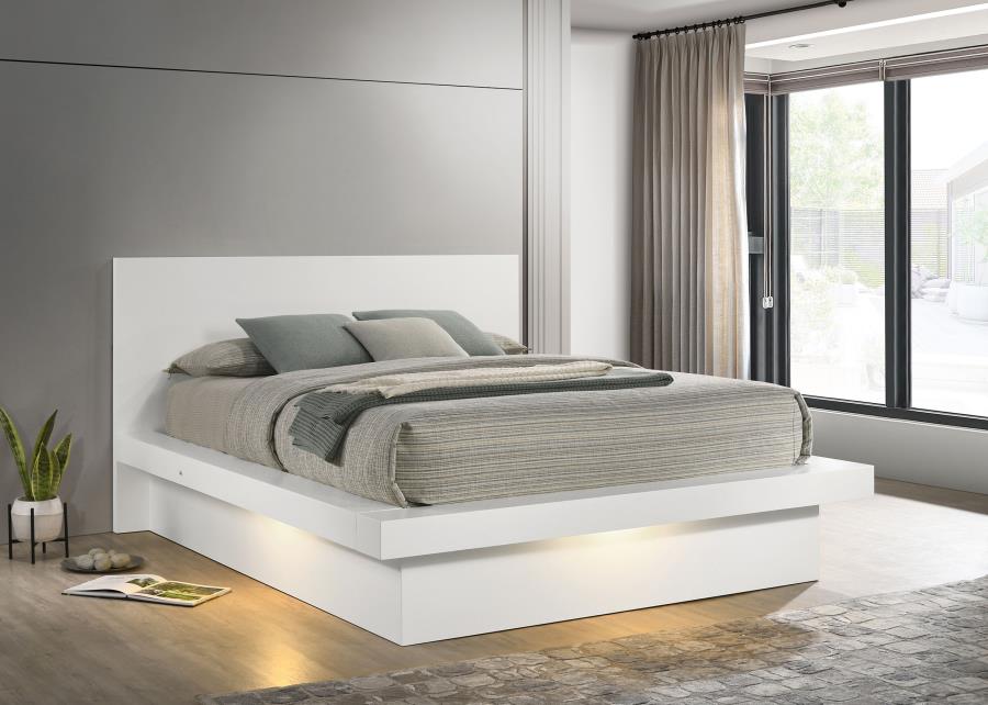Jessica Wood Queen LED Panel Bed Snow White - 202990Q