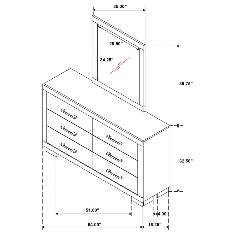 Jessica 6-drawer Dresser with Mirror Snow White - 202993M