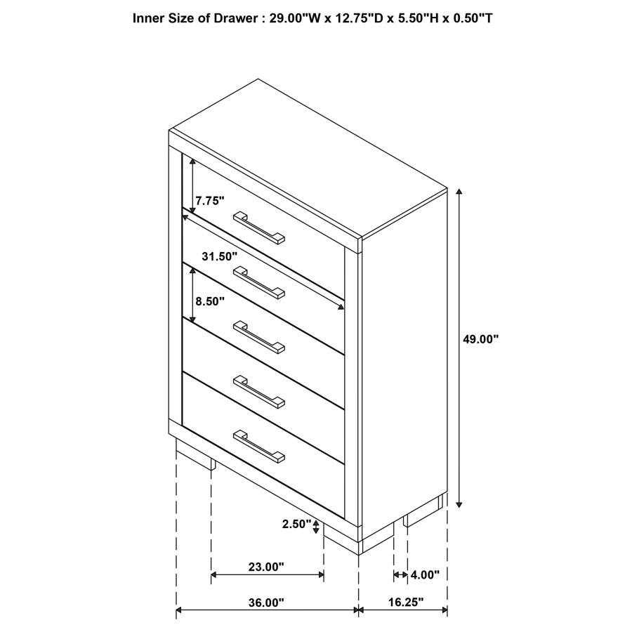 Jessica 5-drawer Bedroom Chest Snow White - 202995