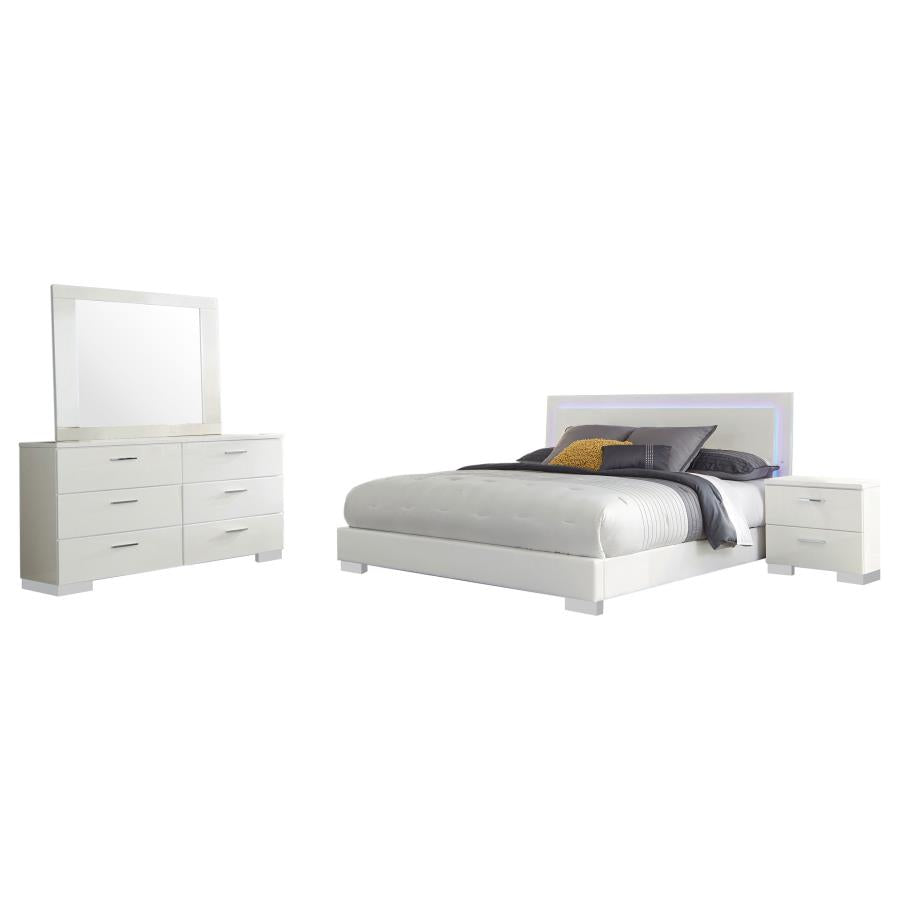 Felicity 4-piece Eastern King Bedroom Set White High Gloss - 203500KE-S4