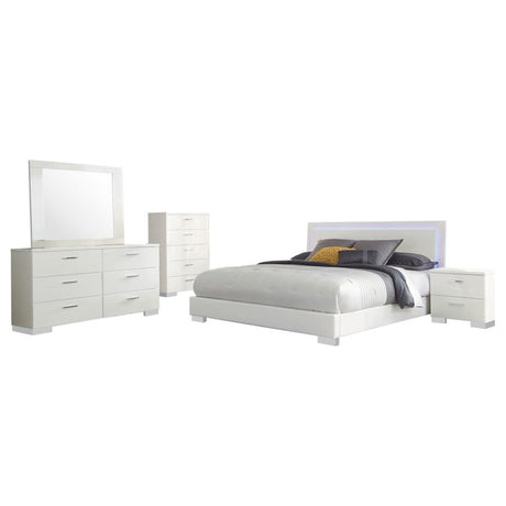 Felicity 5-piece Eastern King Bedroom Set White High Gloss - 203500KE-S5