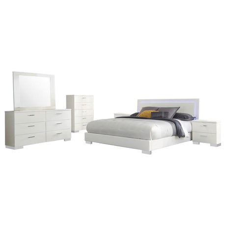 Felicity 6-piece Eastern King Bedroom Set White High Gloss - 203500KE-S6