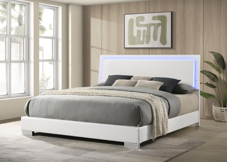 Felicity Wood Eastern King LED Panel Bed White High Gloss - 203500KE
