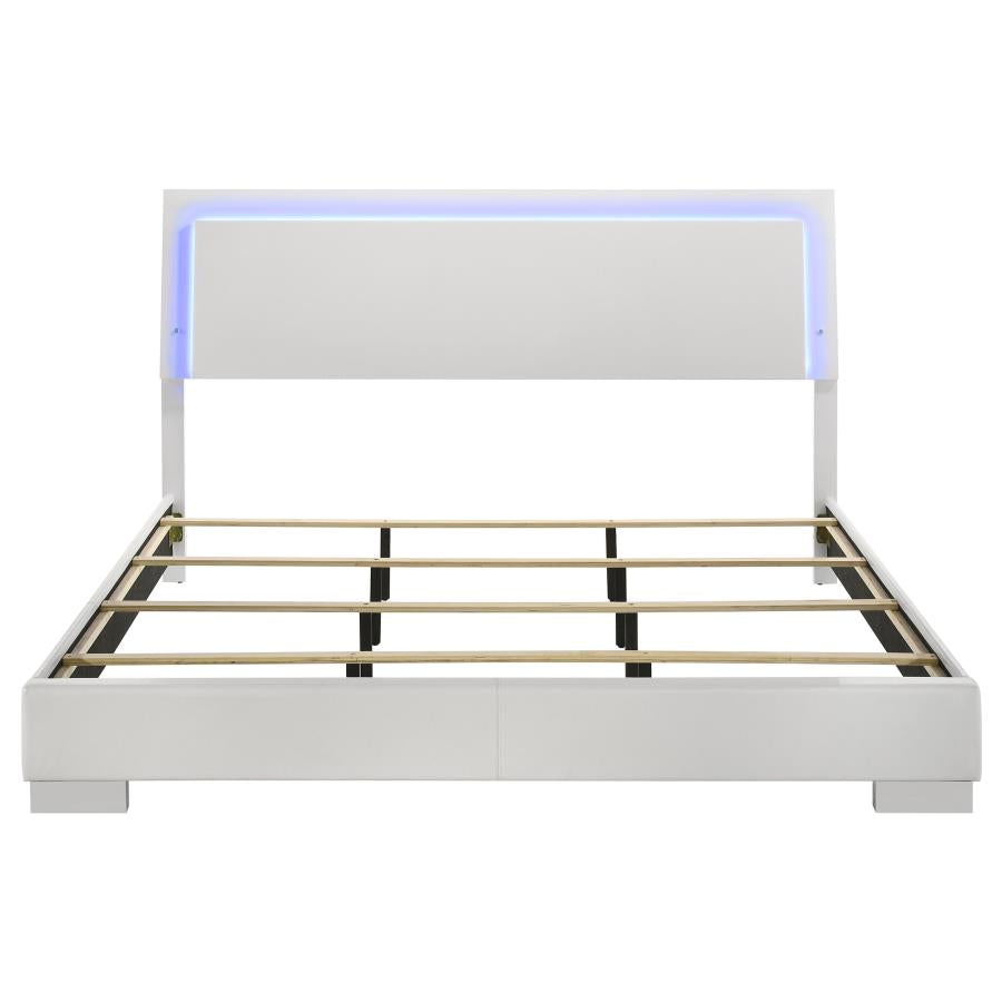 Felicity Wood Eastern King LED Panel Bed White High Gloss - 203500KE