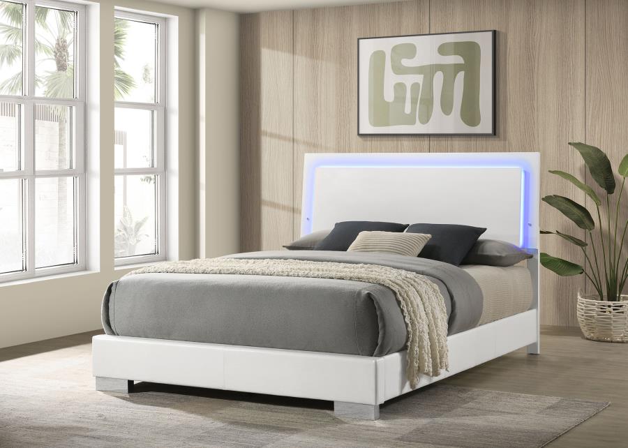 Felicity Wood Queen LED Panel Bed White High Gloss - 203500Q