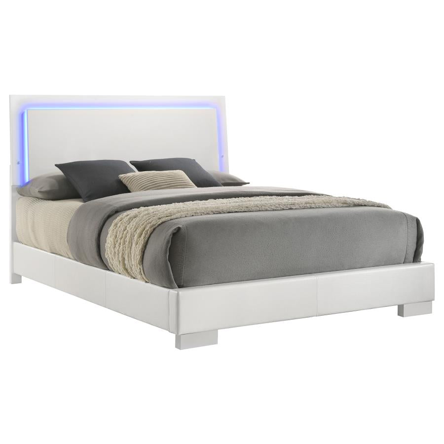 Felicity Wood Queen LED Panel Bed White High Gloss - 203500Q