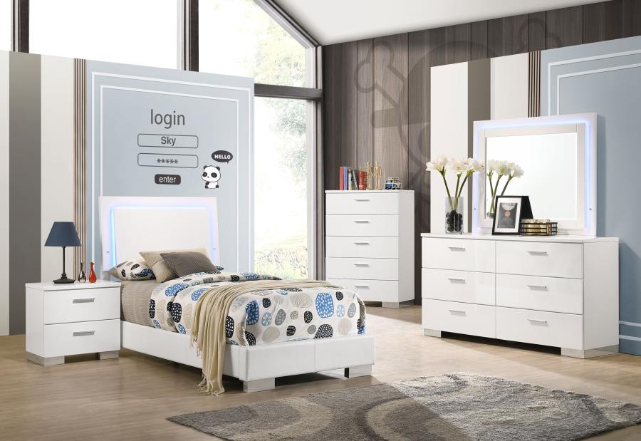 Felicity 4-piece Twin Bedroom Set White High Gloss - 203500T-S4L