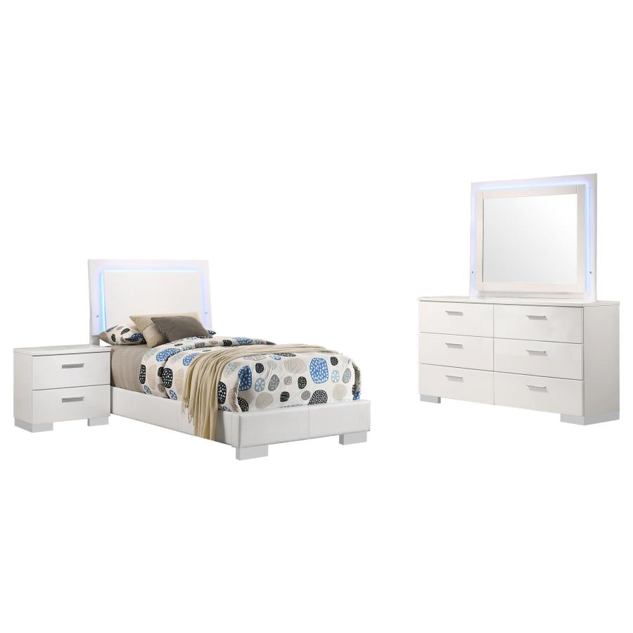 Felicity 4-piece Twin Bedroom Set White High Gloss - 203500T-S4L