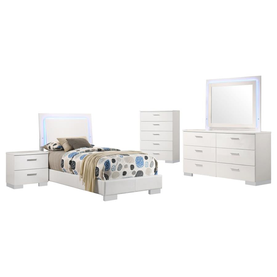 Felicity 5-piece Twin Bedroom Set White High Gloss - 203500T-S5L