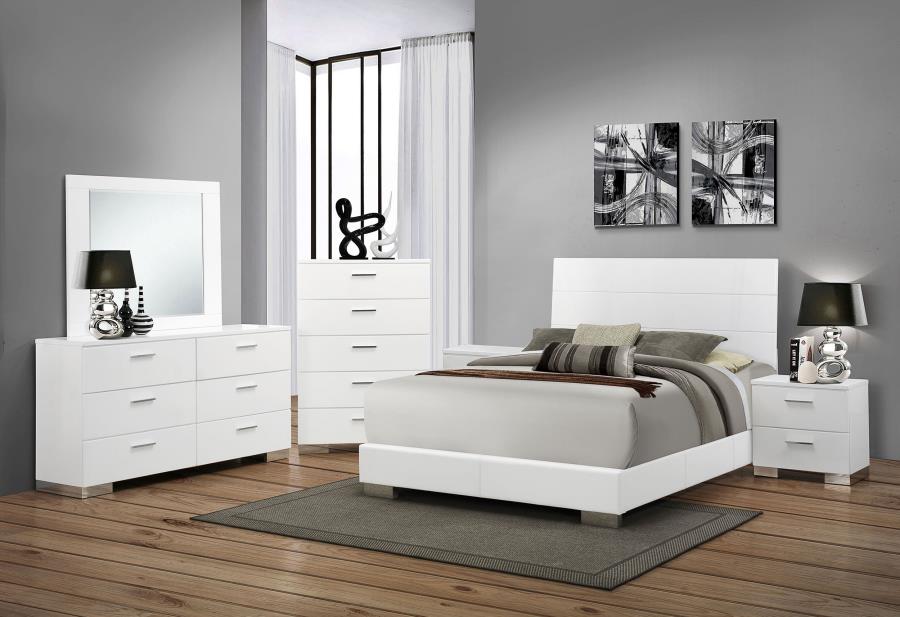 Felicity 6-piece Eastern King Bedroom Set White High Gloss - 203501KE-S6