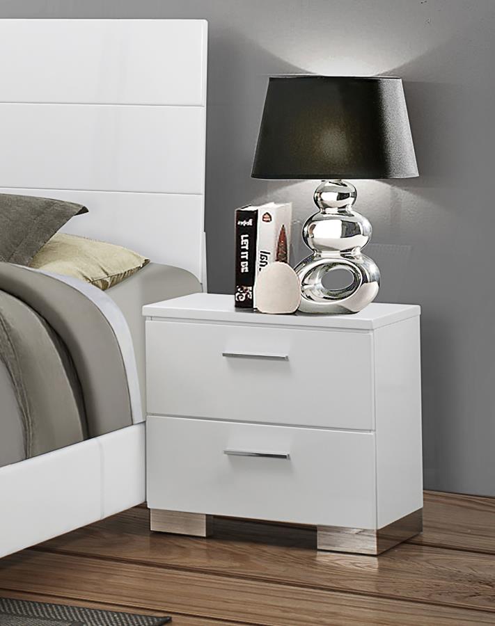 Felicity 2-drawer Nightstand White High Gloss - 203502