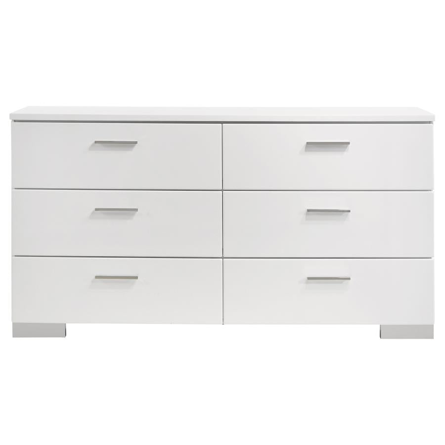 Felicity 6-drawer Dresser White High Gloss - 203503