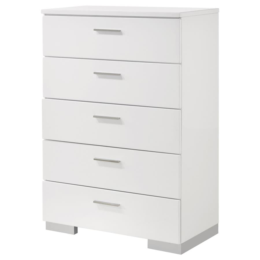 Felicity 5-drawer Bedroom Chest White High Gloss - 203505