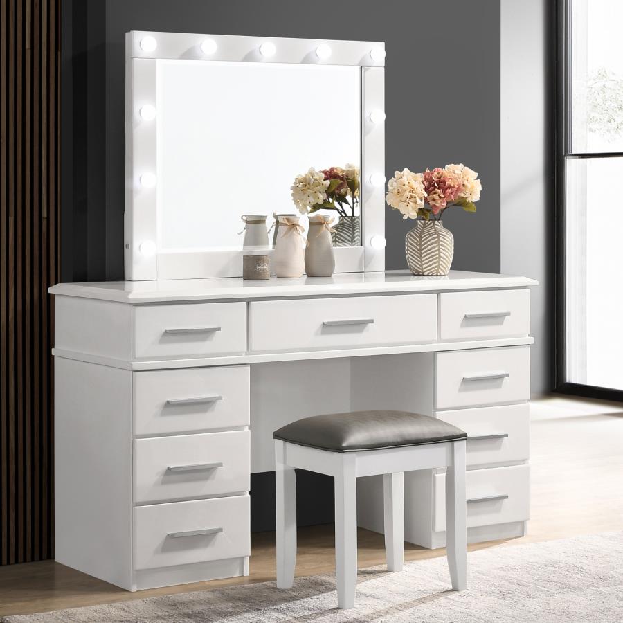Felicity 9-drawer Vanity Table Lighted Mirror Glossy White - 203507
