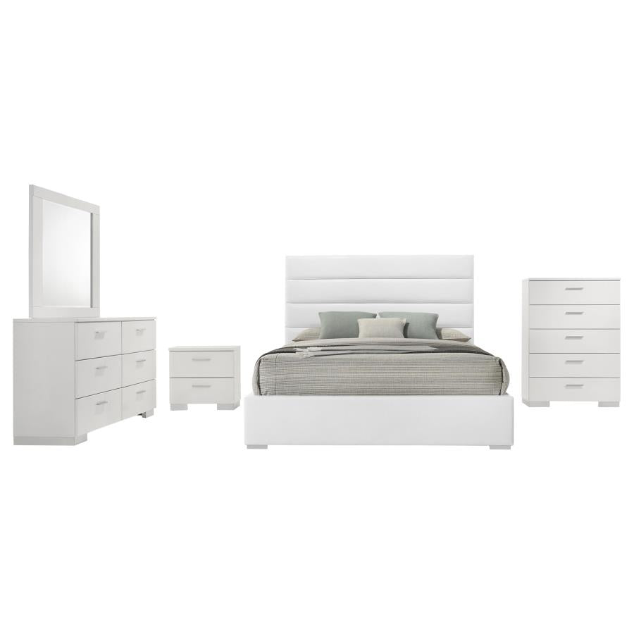 Felicity 5-piece Eastern King Bedroom Set White High Gloss - 203511KE-S5