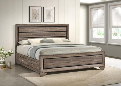 Kauffman Wood Eastern King Storage Panel Bed Washed Taupe - 204190KE