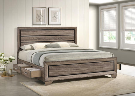 Kauffman Wood Eastern King Storage Panel Bed Washed Taupe - 204190KE