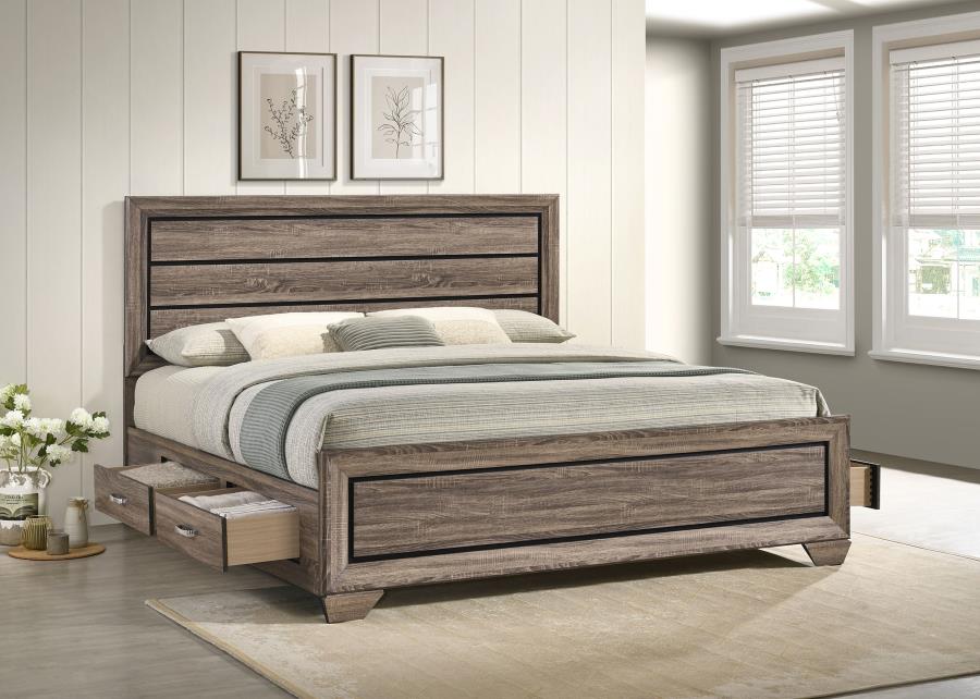 Kauffman Wood Eastern King Storage Panel Bed Washed Taupe - 204190KE