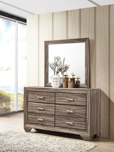 Kauffman 6-drawer Dresser with Mirror Washed Taupe - 204193M