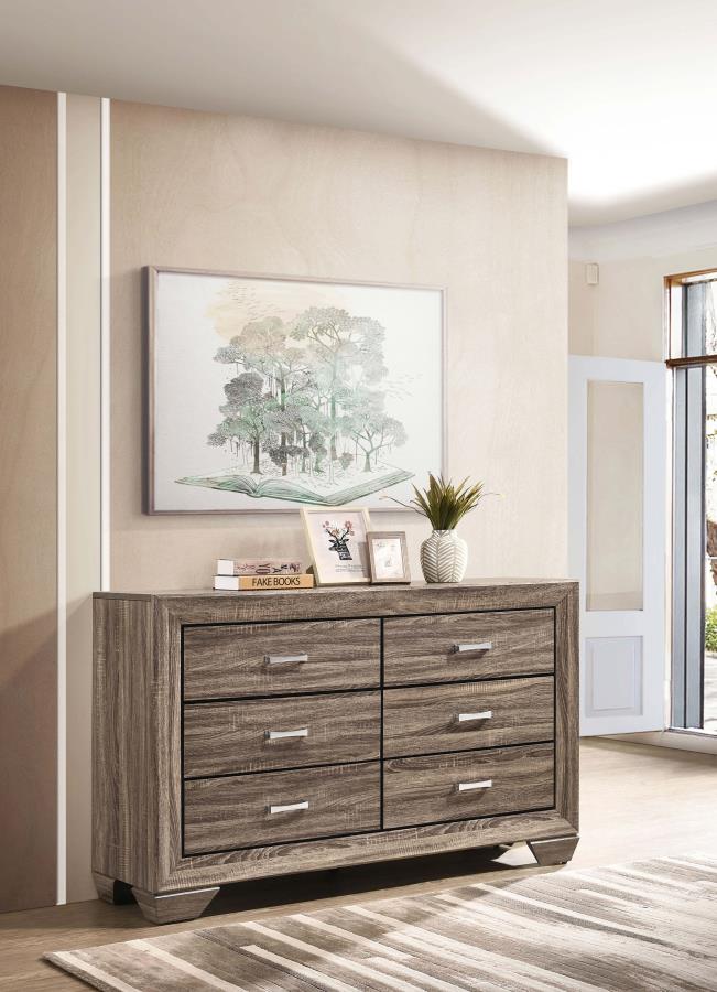 Kauffman 6-drawer Dresser Washed Taupe - 204193