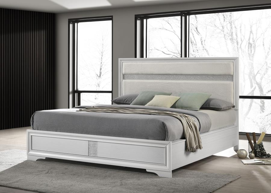 Miranda 54-inch Upholstered California King Panel Bed White - 205110KW