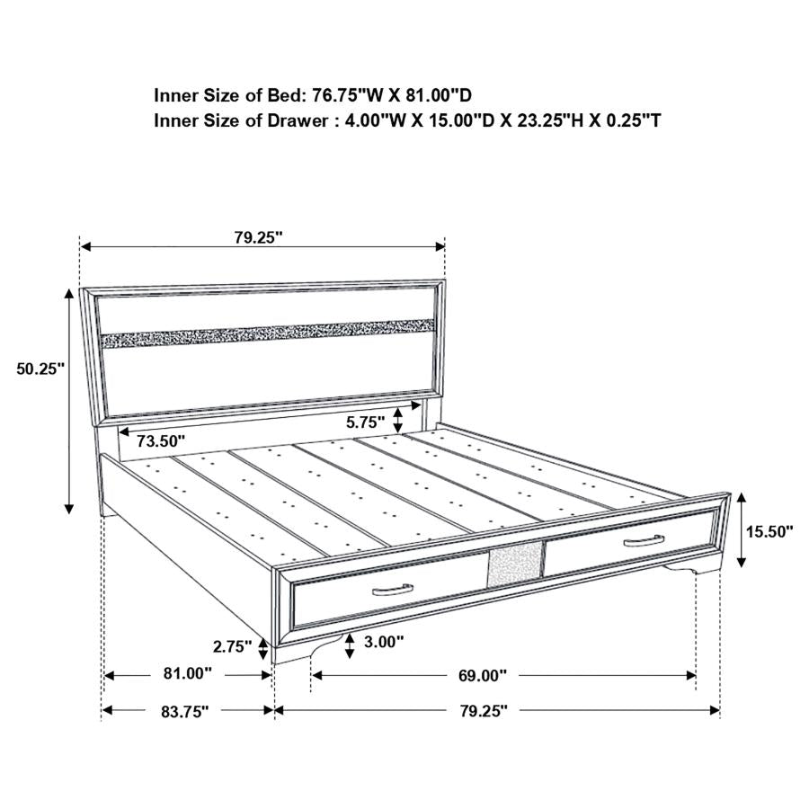 Miranda 51-inch Wood Eastern King Storage Panel Bed White - 205111KE