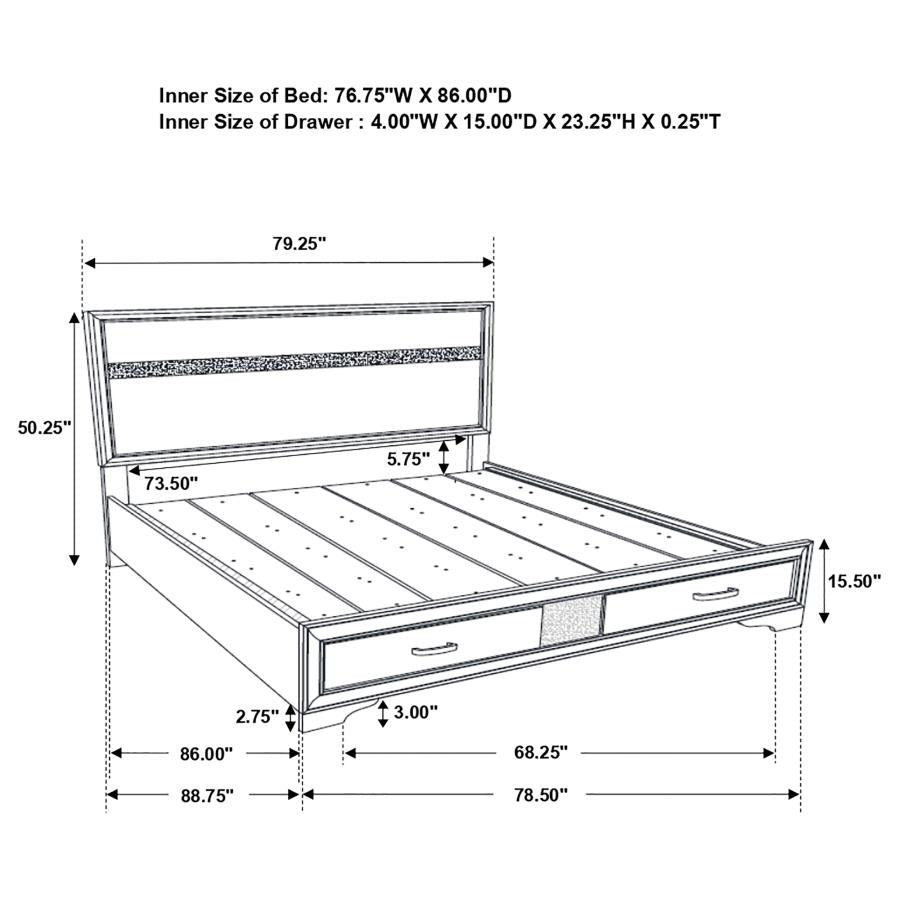 Miranda 51-inch Wood California King Storage Panel Bed White - 205111KW