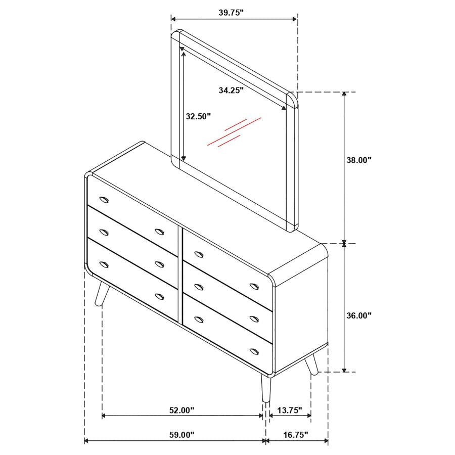 Robyn 6-drawer Dresser with Mirror Dark Walnut - 205133M