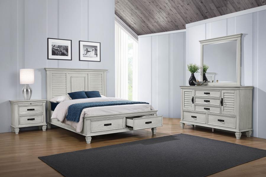 Franco 4-piece Eastern King Bedroom Set Distressed White - 205330KE-S4