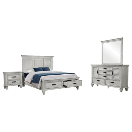 Franco 4-piece Eastern King Bedroom Set Distressed White - 205330KE-S4